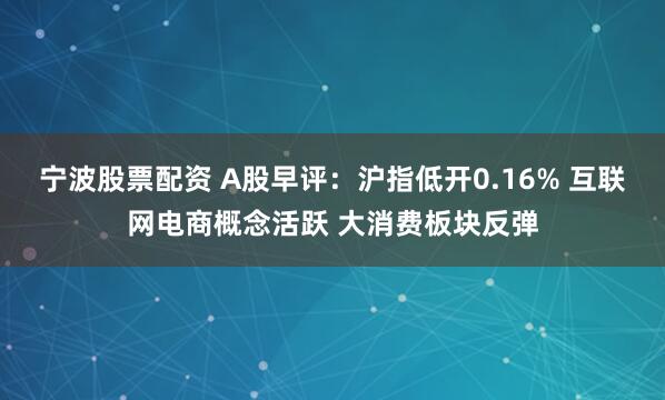 宁波股票配资 A股早评：沪指低开0.16% 互联网电商概念活跃 大消费板块反弹