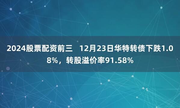 2024股票配资前三   12月23日华特转债下跌1.08%，转股溢价率91.58%