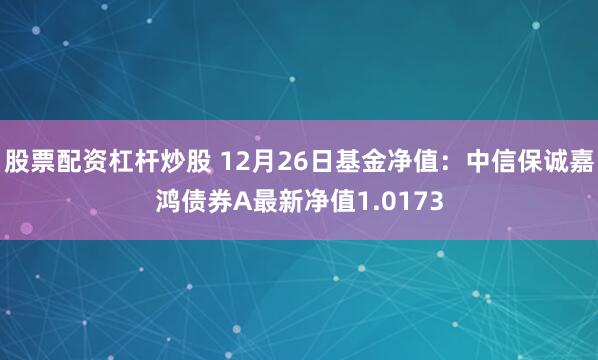 股票配资杠杆炒股 12月26日基金净值：中信保诚嘉鸿债券A最新净值1.0173