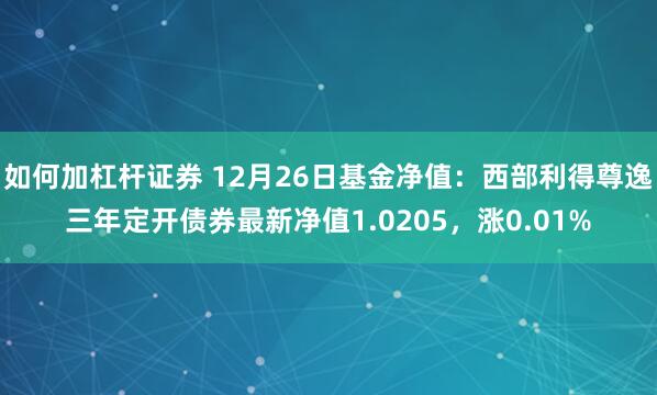 如何加杠杆证券 12月26日基金净值：西部利得尊逸三年定开债券最新净值1.0205，涨0.01%