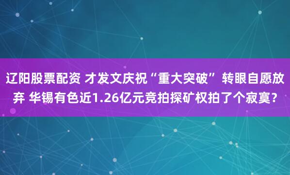 辽阳股票配资 才发文庆祝“重大突破” 转眼自愿放弃 华锡有色近1.26亿元竞拍探矿权拍了个寂寞？